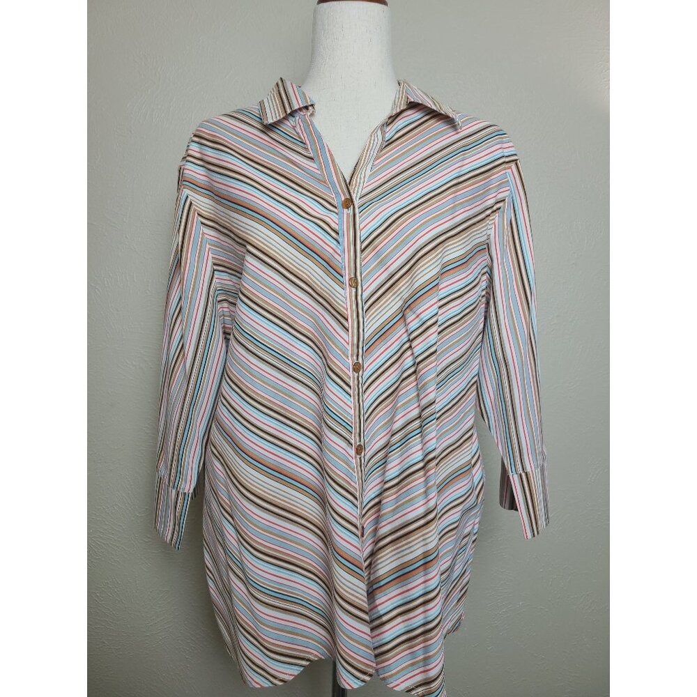 Selene Womens Long Sleeves Top Blouse Shirt Multicolor Cream Size 3X A372